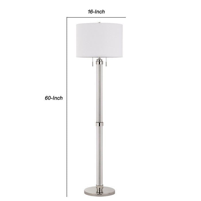 Metal and Acrylic Tubular Body Floor Lamp with Fabric Drum Shade, White