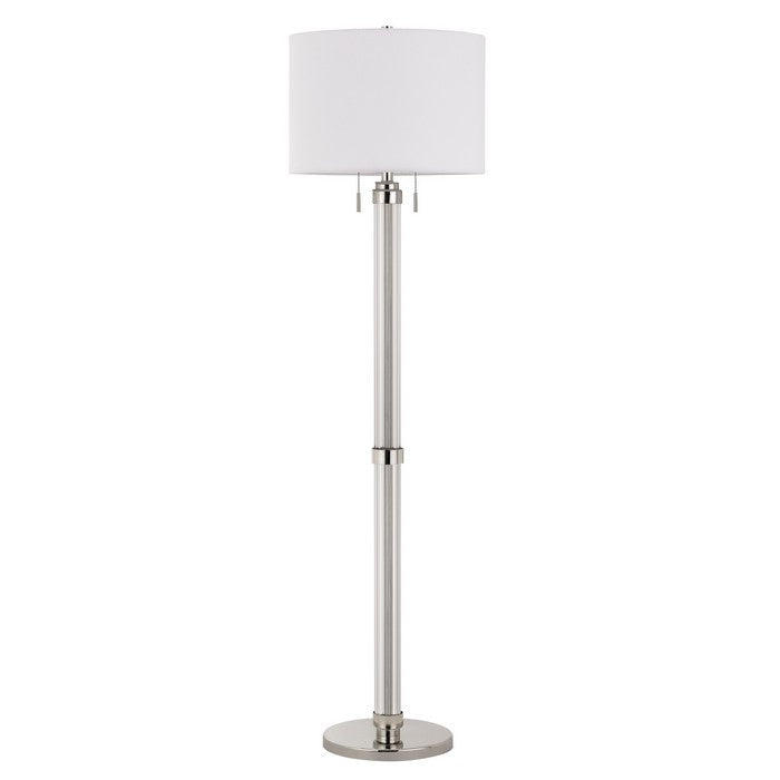 Metal and Acrylic Tubular Body Floor Lamp with Fabric Drum Shade, White