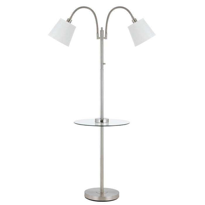 Metal Floor Lamp with 2 Gooseneck Design Shade and 3 Way Switch, Silver