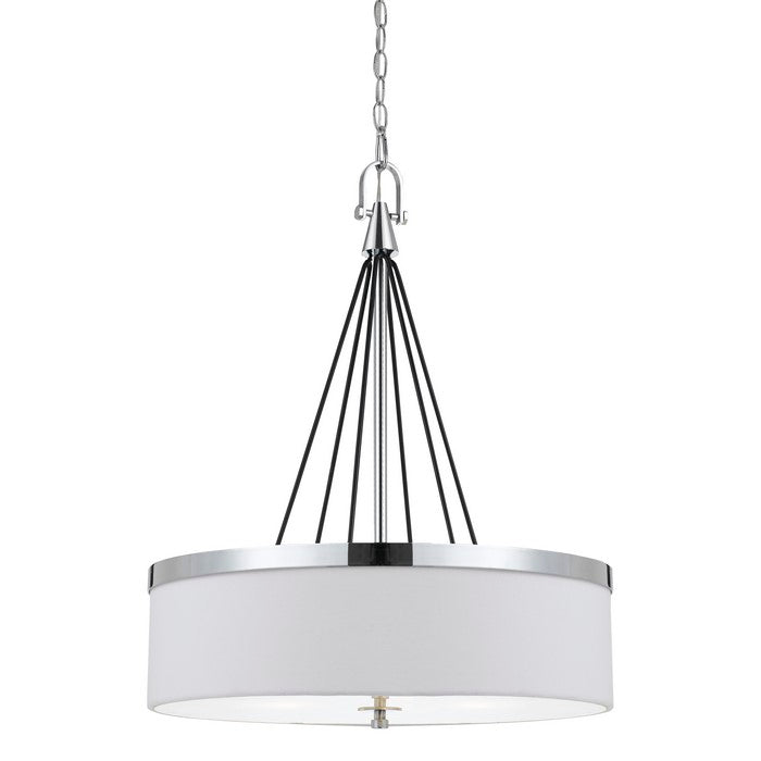 Metal Pendant Fixture with Round Fabric Shade and Chain, White
