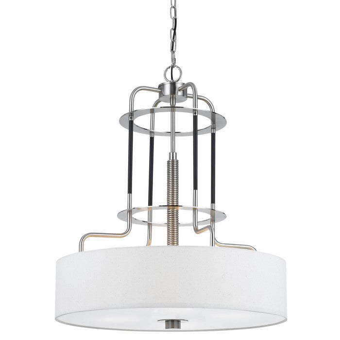 60 X 4 Watt Metal Frame Chandelier with Fabric Shade, White and Silver