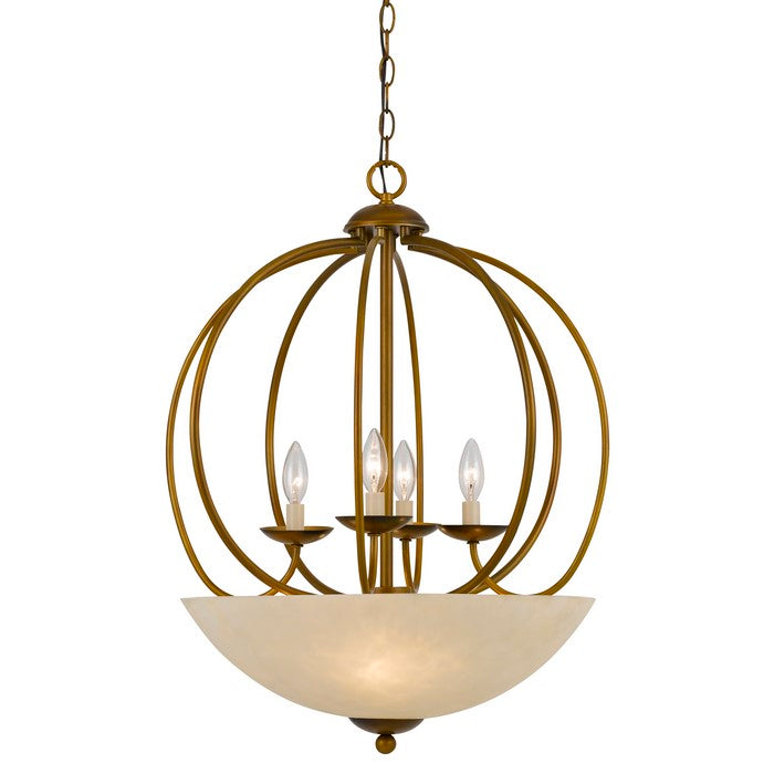 Curved Metal Frame Pendant Lighting with Round Glass Shade, Gold