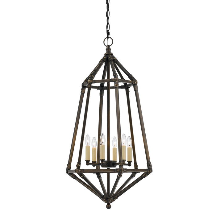Sculpted Cage Design Metal Pendant Lighting with Chain, Dark Bronze