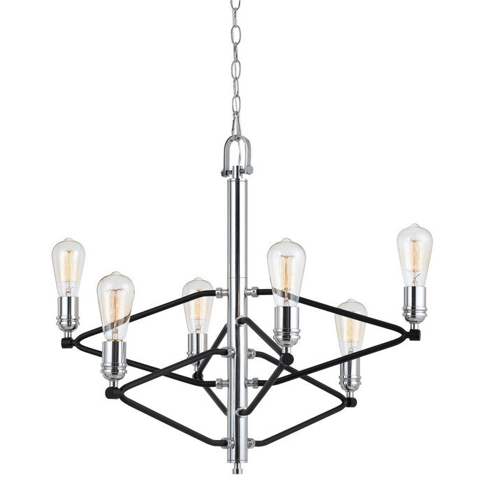 Geometric Design Metal Chandelier with Chain, Silver and Black