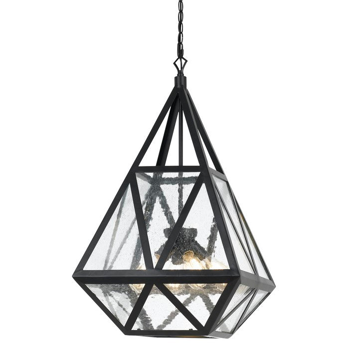 Geometric Metal Frame Chandelier with Multiple Faceted Side,Black and Clear