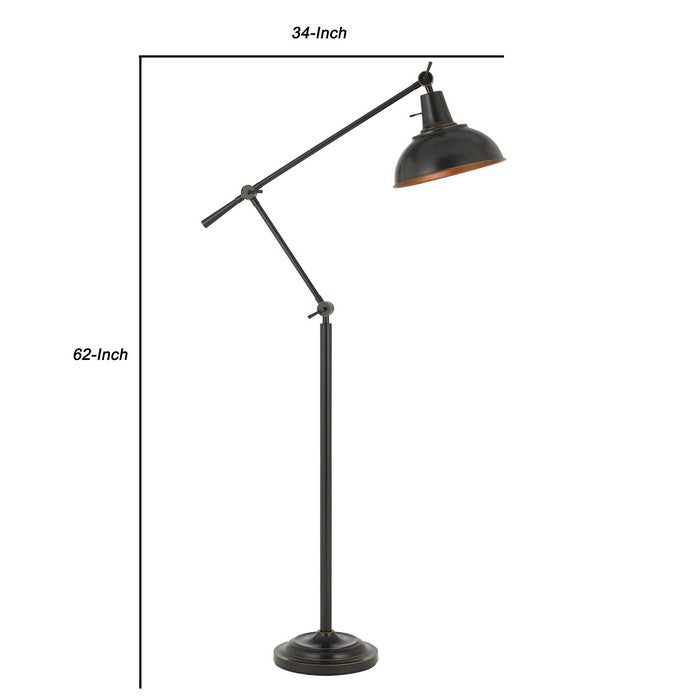 100 Watt Metal Body Floor Lamp with Adjustable Height and Head, Black