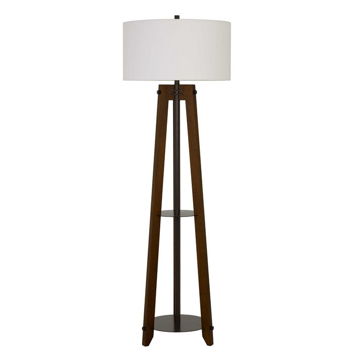 150 Watt Wood and Metal Frame Floor Lamp with Fabric Shade, White and Brown