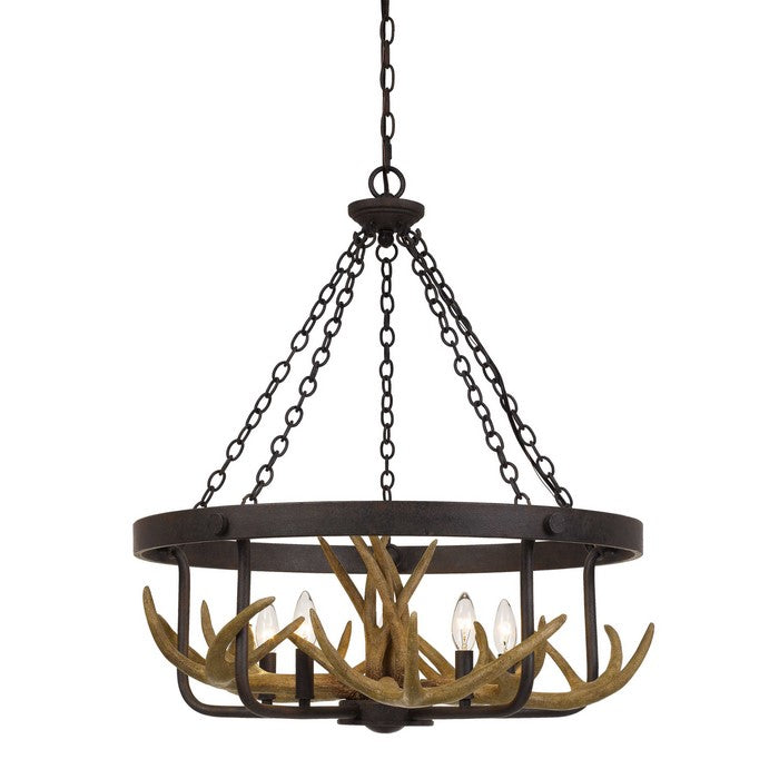 5 Bulb Metal Frame Chandelier with Resin Antler Design,Dark Bronze and Gold