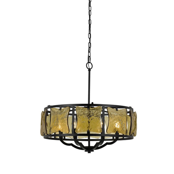 60 X 6 Watt Metal Frame Chandelier with Glass Accent, Black and Gold