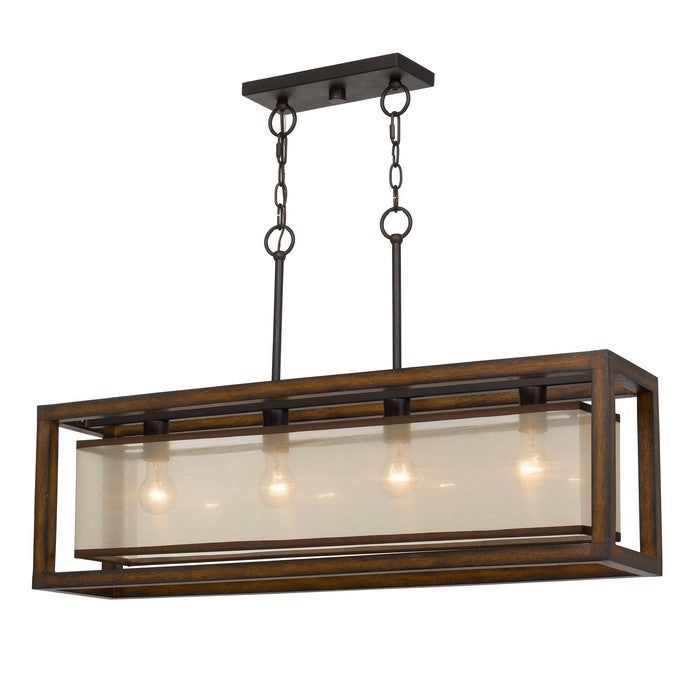 Wooden Open Rectangular Frame Chandelier with Dual Chain, Brown