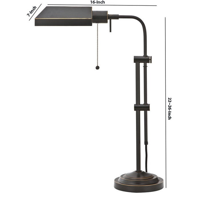 Metal Rectangular Desk Lamp with Adjustable Pole, Black
