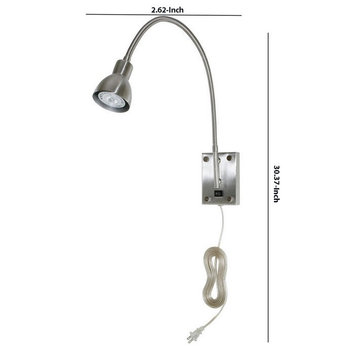 Metal Round Wall Reading Lamp with Plug In Switch, Silver