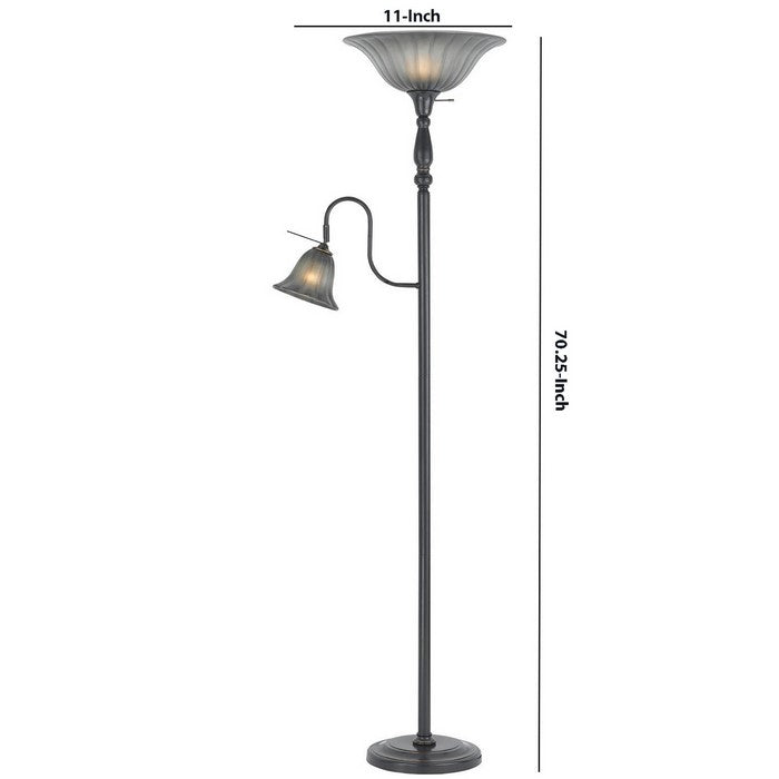 Metal Round Torchiere Lamp with Adjustable Shade, Dark Bronze