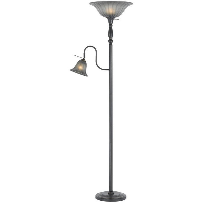 Metal Round Torchiere Lamp with Adjustable Shade, Dark Bronze