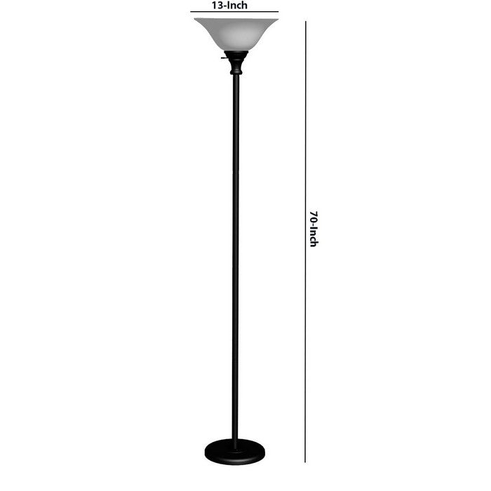 Metal Round 3 Way Torchiere Lamp with Frosted Glass Shade, Black and White