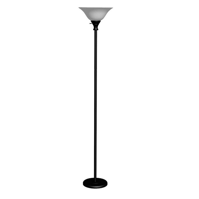 Metal Round 3 Way Torchiere Lamp with Frosted Glass Shade, Black and White