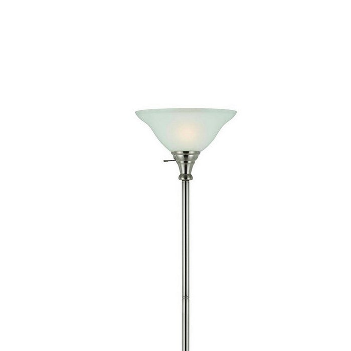 Metal Round 3 Way Torchiere Lamp with Frosted Glass Shade, Silver and White