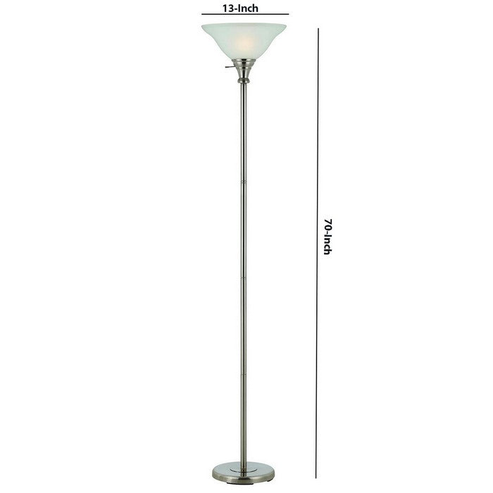Metal Round 3 Way Torchiere Lamp with Frosted Glass Shade, Silver and White