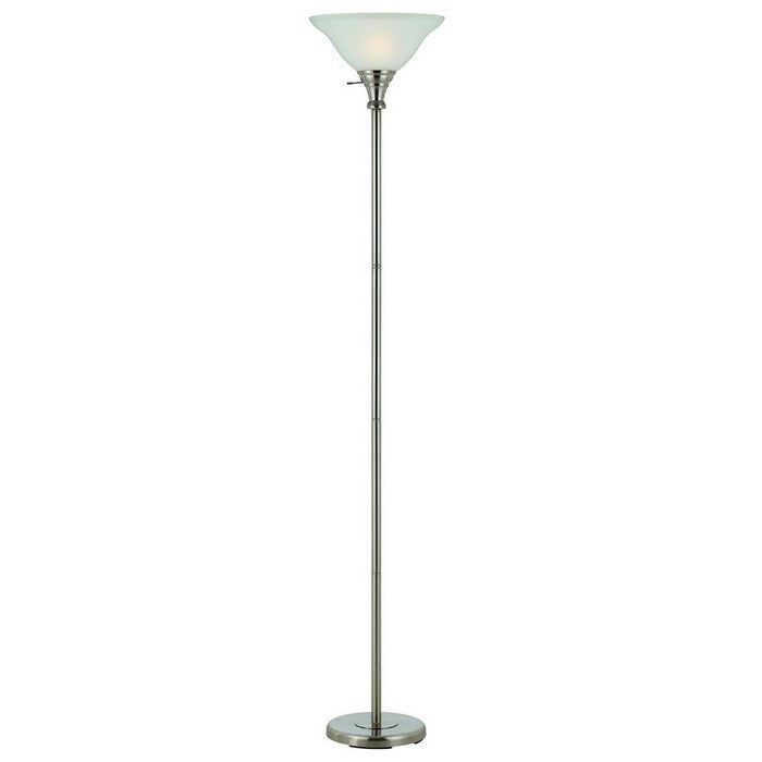 Metal Round 3 Way Torchiere Lamp with Frosted Glass Shade, Silver and White
