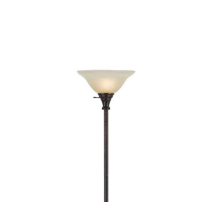 Metal Round 3 Way Torchiere Lamp with Frosted Glass Shade, Bronze and Gold