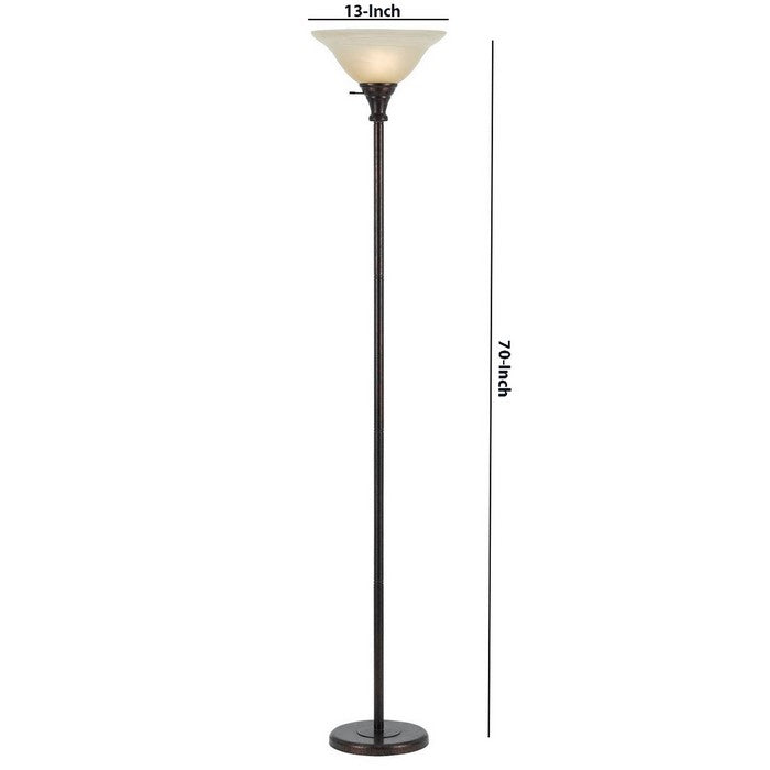 Metal Round 3 Way Torchiere Lamp with Frosted Glass Shade, Bronze and Gold