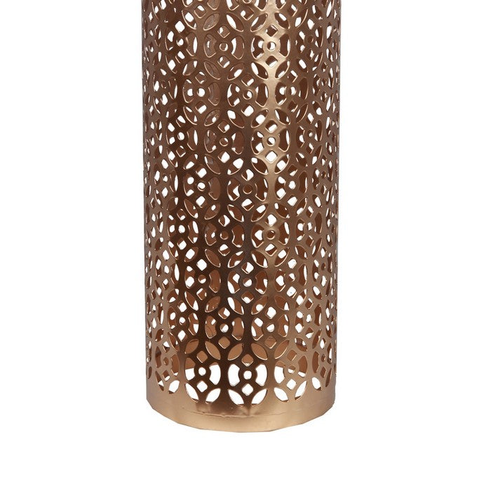 Contemporary Metal Candleholder with Lattice Cut outs, Gold