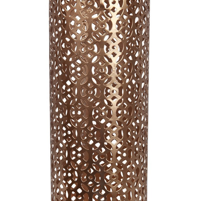 Contemporary Metal Candleholder with Lattice Cut outs, Gold