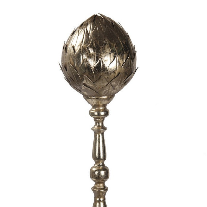 Metal Finial with Bud Shaped Design and Pedestal Base, Gold