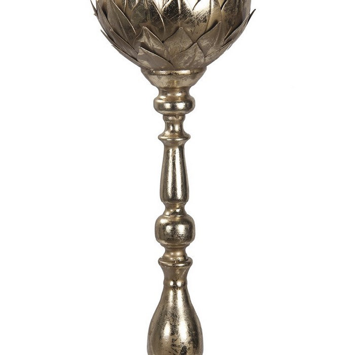 Metal Finial with Bud Shaped Design and Pedestal Base, Gold