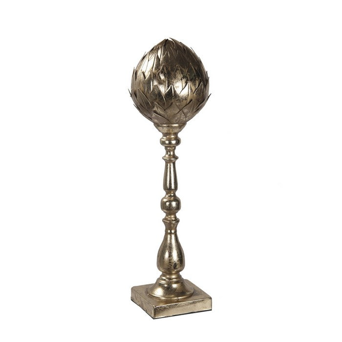 Metal Finial with Bud Shaped Design and Pedestal Base, Gold
