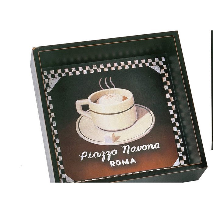 Square Shape Decorative Metal Coasters with Raised Edges, Assortment of 4, Black and Brown