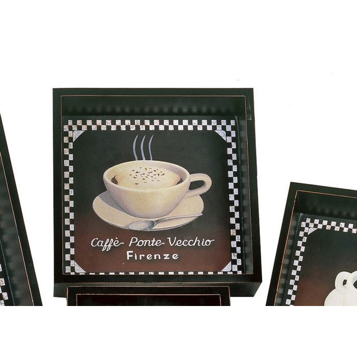 Square Shape Decorative Metal Coasters with Raised Edges, Assortment of 4, Black and Brown