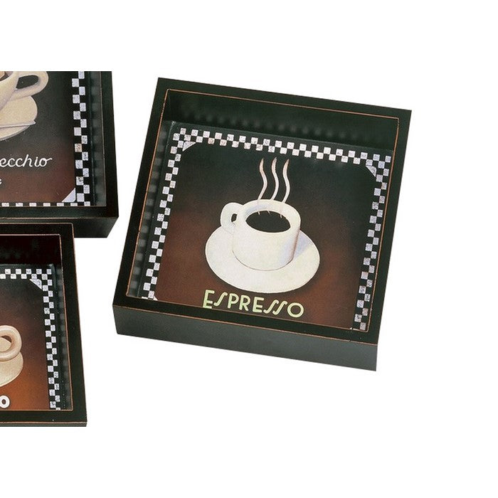 Square Shape Decorative Metal Coasters with Raised Edges, Assortment of 4, Black and Brown