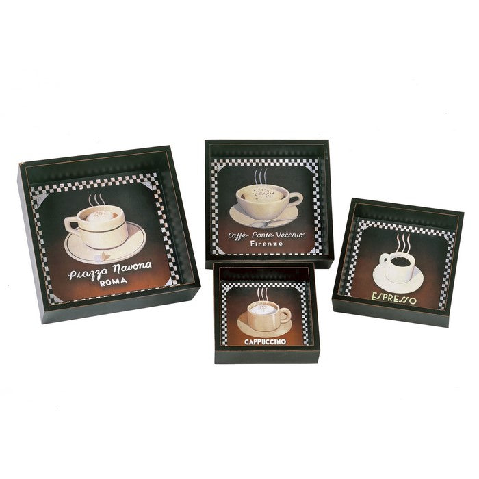 Square Shape Decorative Metal Coasters with Raised Edges, Assortment of 4, Black and Brown