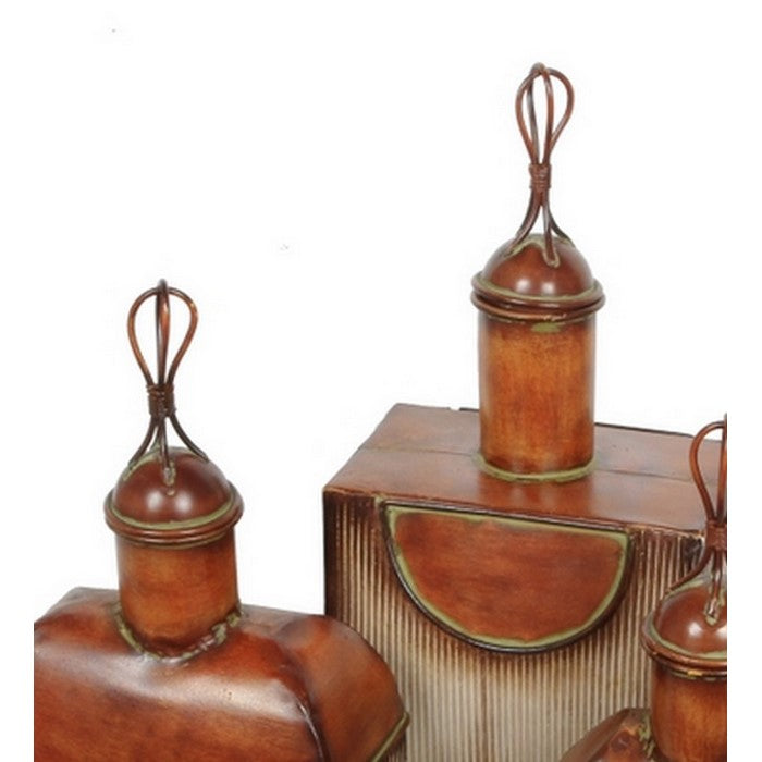 Ceramic 3 Piece Antique Perfume Bottle Set with Tray, Brown