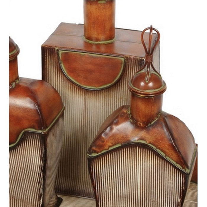 Ceramic 3 Piece Antique Perfume Bottle Set with Tray, Brown