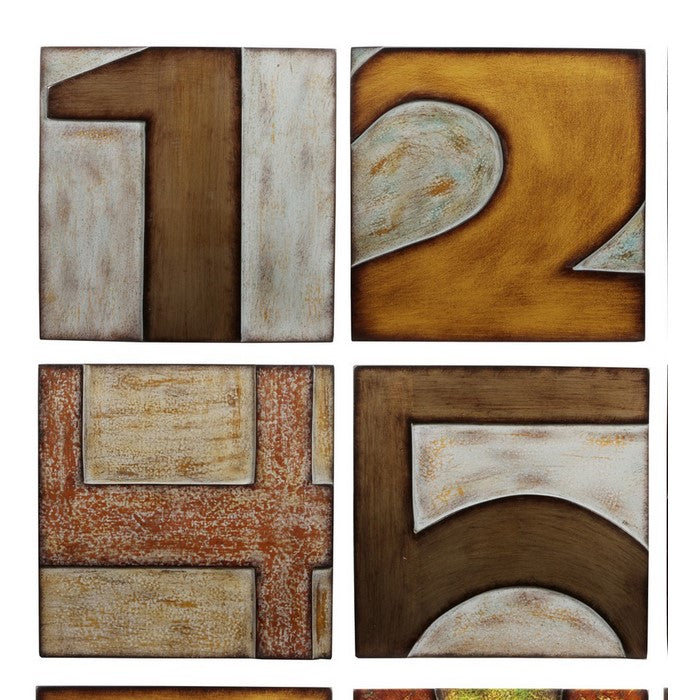 9 Piece Wooden Square Shaped Numerical Wall decor Set, Multicolor