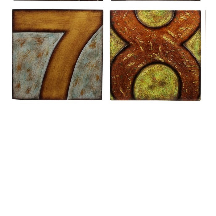 9 Piece Wooden Square Shaped Numerical Wall decor Set, Multicolor