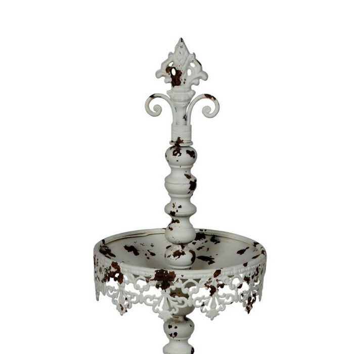 Rustic 3 Tier Iron Tray Rack with Spool Turned Design, Antique White