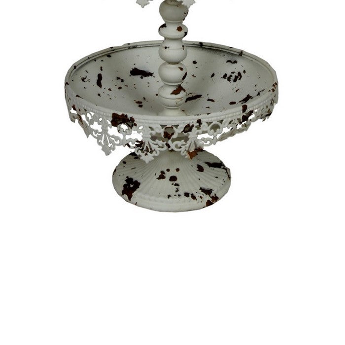 Rustic 3 Tier Iron Tray Rack with Spool Turned Design, Antique White