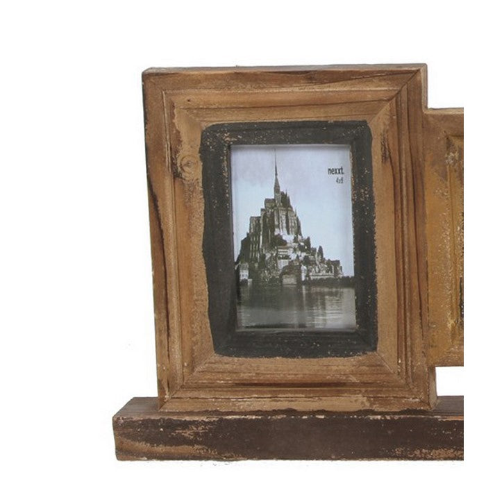 4 Piece Distressed Wood Photo Frame on Rectangular Stand, Rustic Brown