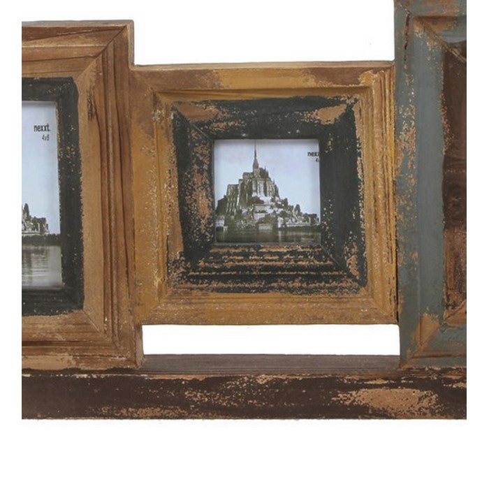 4 Piece Distressed Wood Photo Frame on Rectangular Stand, Rustic Brown