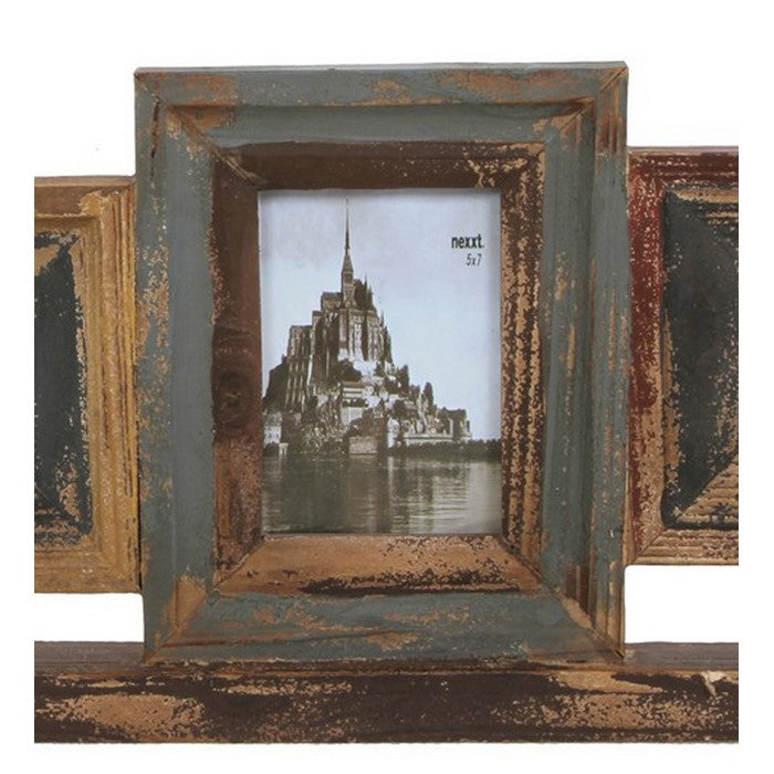 4 Piece Distressed Wood Photo Frame on Rectangular Stand, Rustic Brown