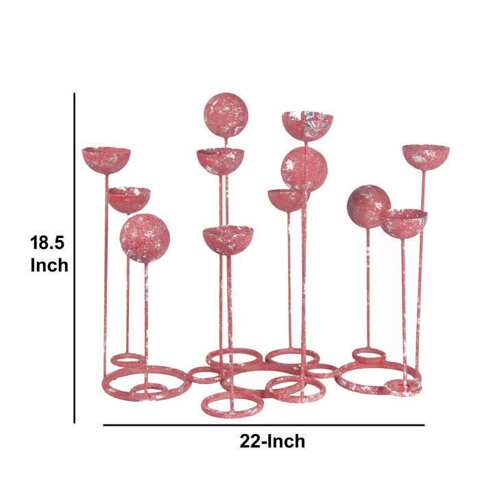 Multiple Bowl Shaped Metal Candle Bar with Round Base, Pink and Silver