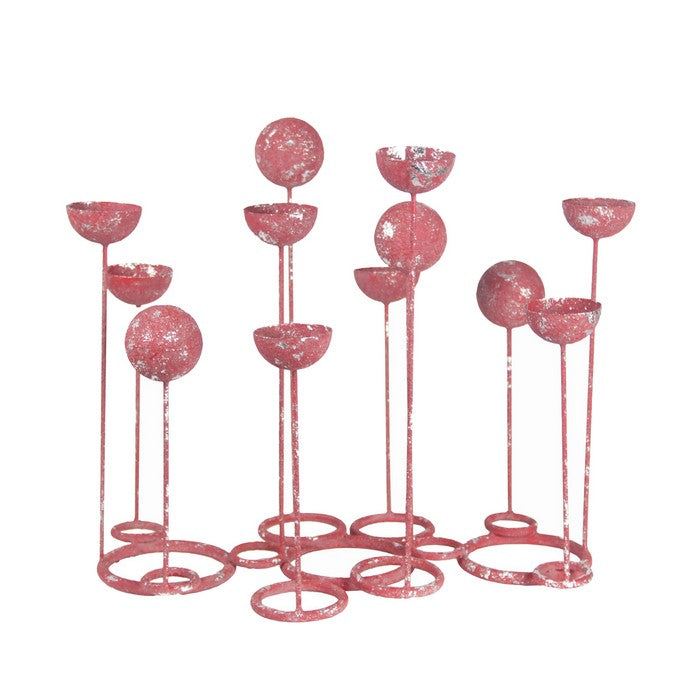 Multiple Bowl Shaped Metal Candle Bar with Round Base, Pink and Silver