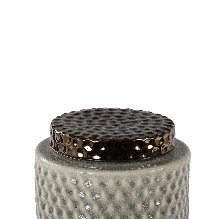 Ceramic Canister with Lidded Top and Dimple Pattern, Large, Gray