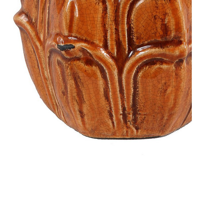 Artichoke Design Ceramic Pot with Lidded Top, Medium, Aged Orange