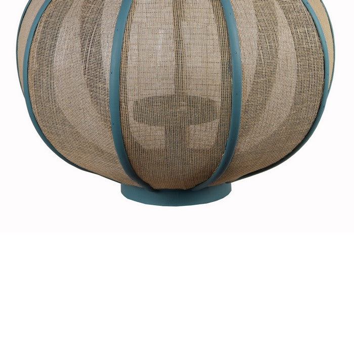 Farmhouse Wood and Metal Lantern with Mesh Details, Blue and Beige