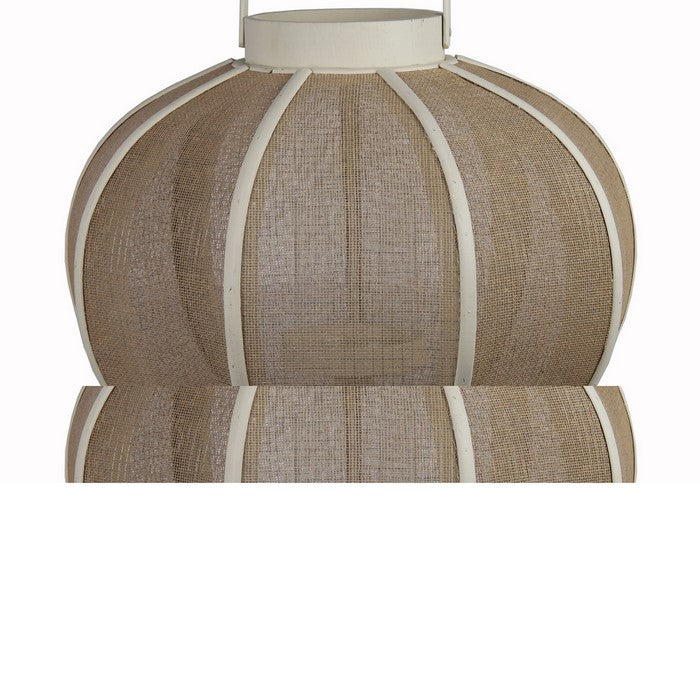 Farmhouse Wood and Metal Lantern with Mesh Details, White and Beige