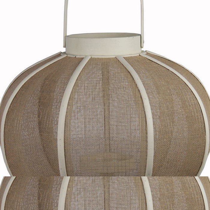 Farmhouse Wood and Metal Lantern with Mesh Details, White and Beige